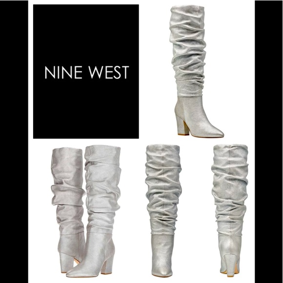 🆕🚺💟NINE WEST SILVER LEATHER BOOTS💟🚺🆕 - Picture 1 of 12